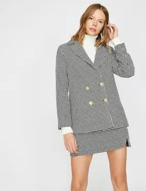 14920 Black-Ecru Gold Button Plaid Jacket
