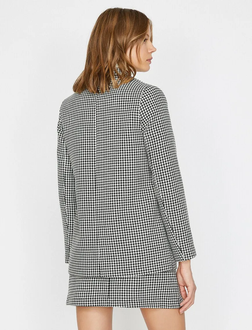14920 Black-Ecru Gold Button Plaid Jacket