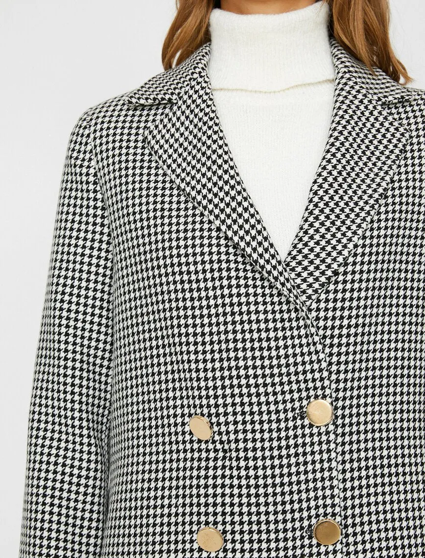 14920 Black-Ecru Gold Button Plaid Jacket