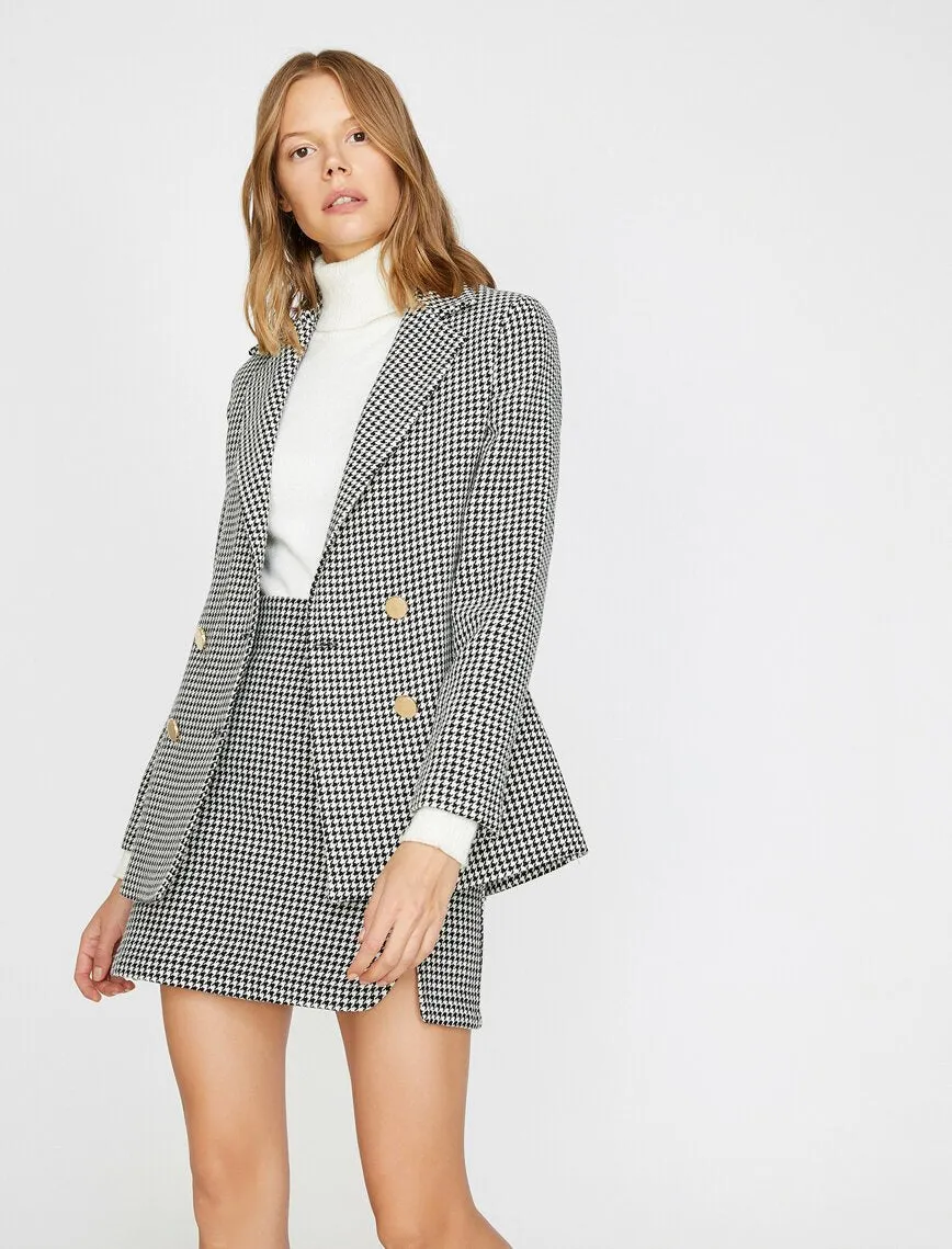 14920 Black-Ecru Gold Button Plaid Jacket