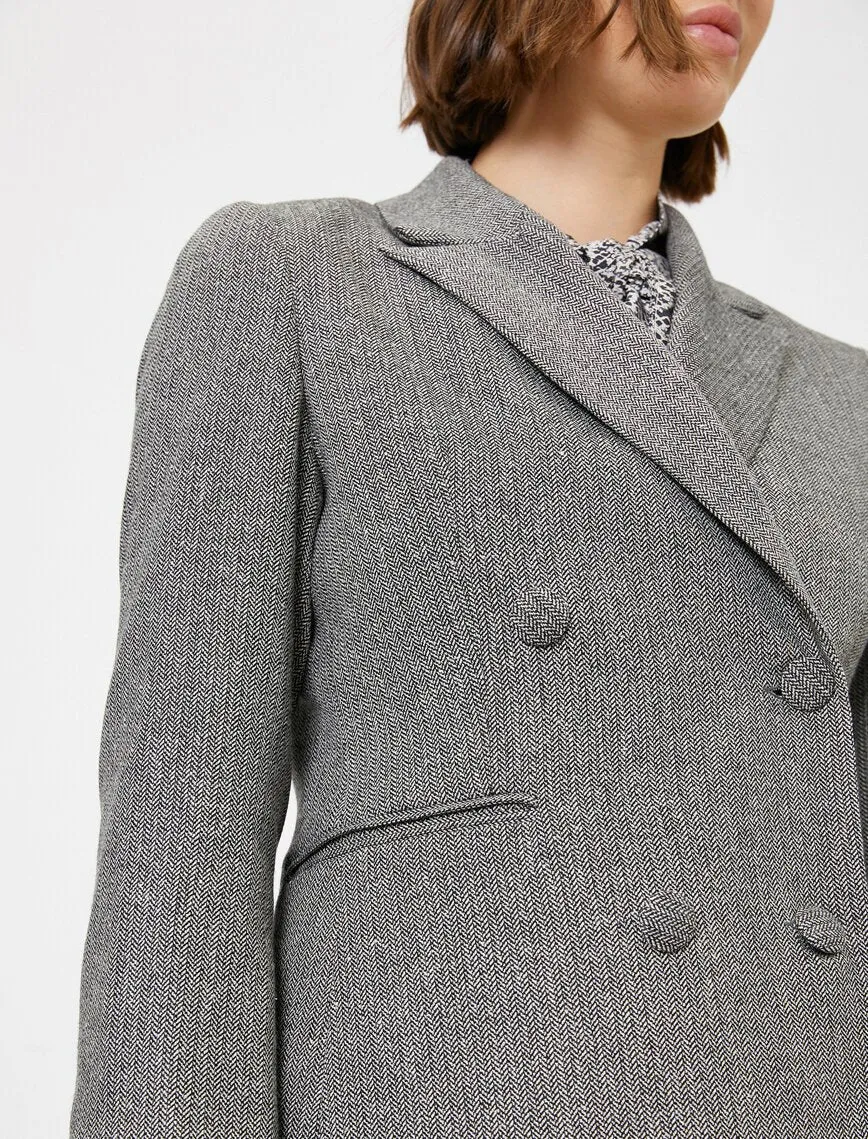 14927 Black-Grey Self Double-breasted Jacket