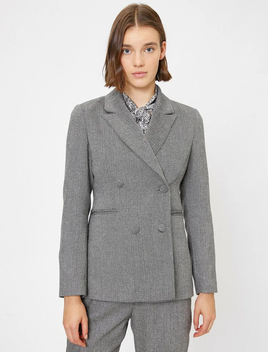 14927 Black-Grey Self Double-breasted Jacket