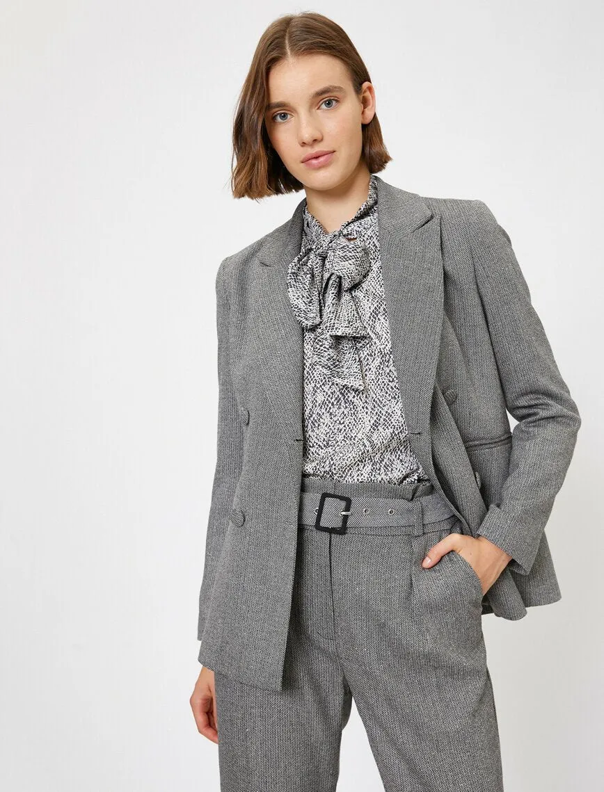 14927 Black-Grey Self Double-breasted Jacket