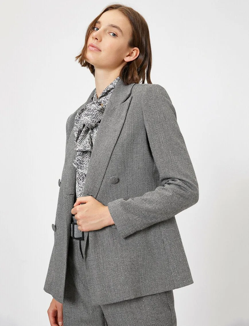 14927 Black-Grey Self Double-breasted Jacket