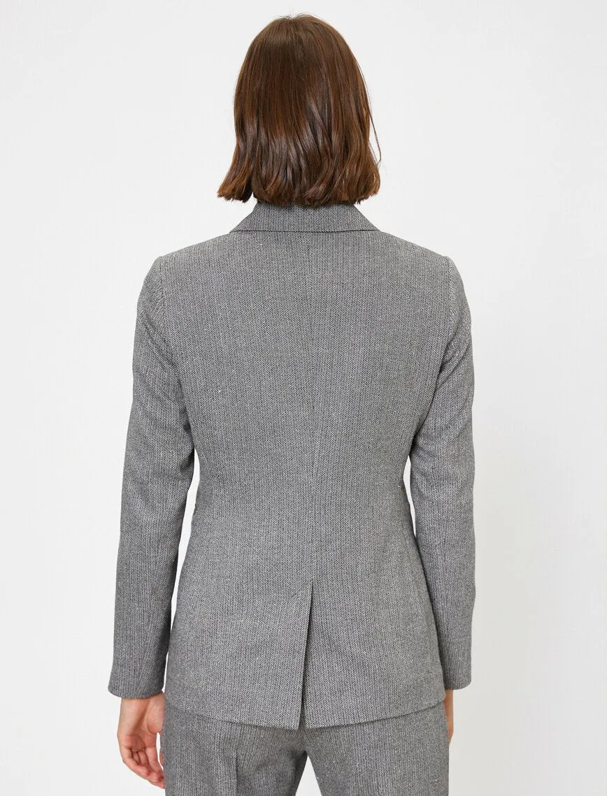 14927 Black-Grey Self Double-breasted Jacket