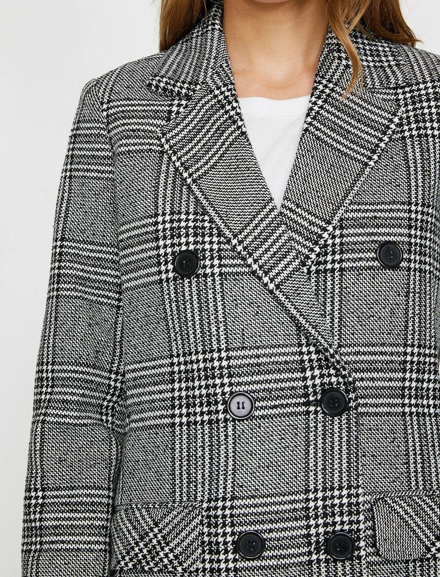 16506 Black Double-Breasted Check Jacket