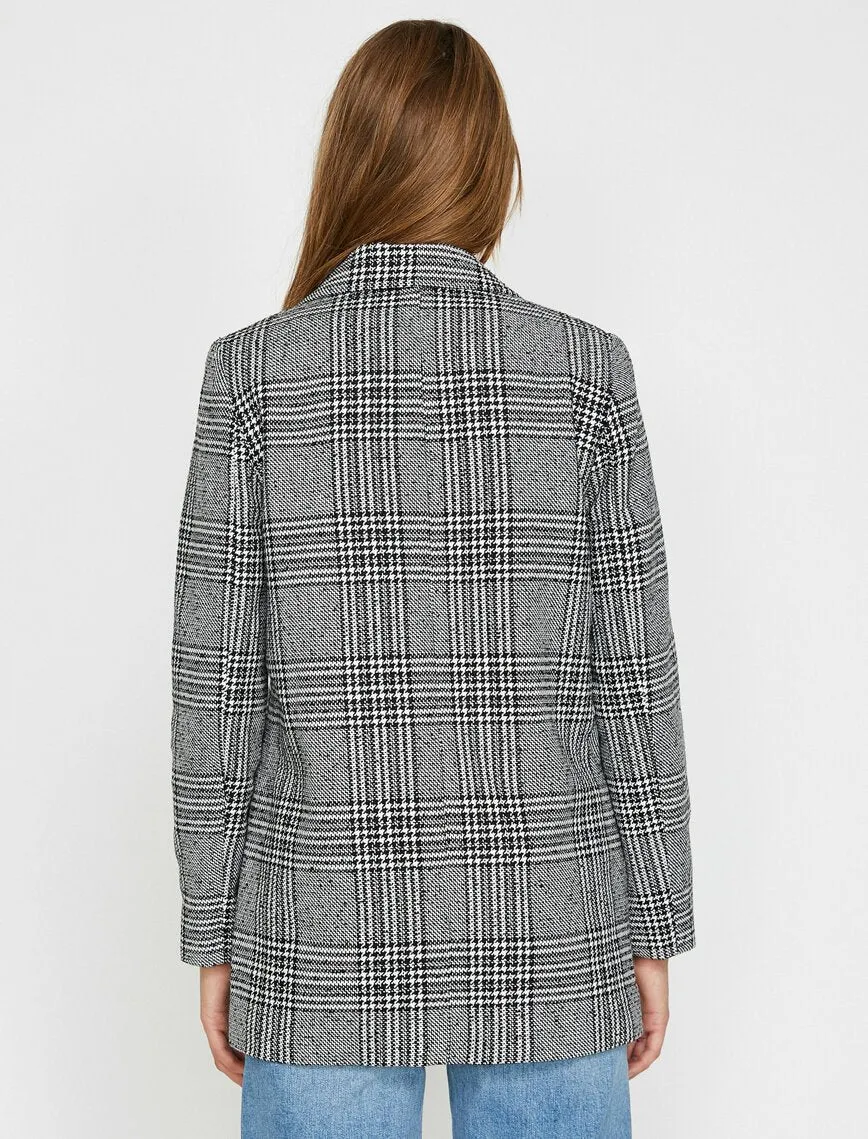 16506 Black Double-Breasted Check Jacket