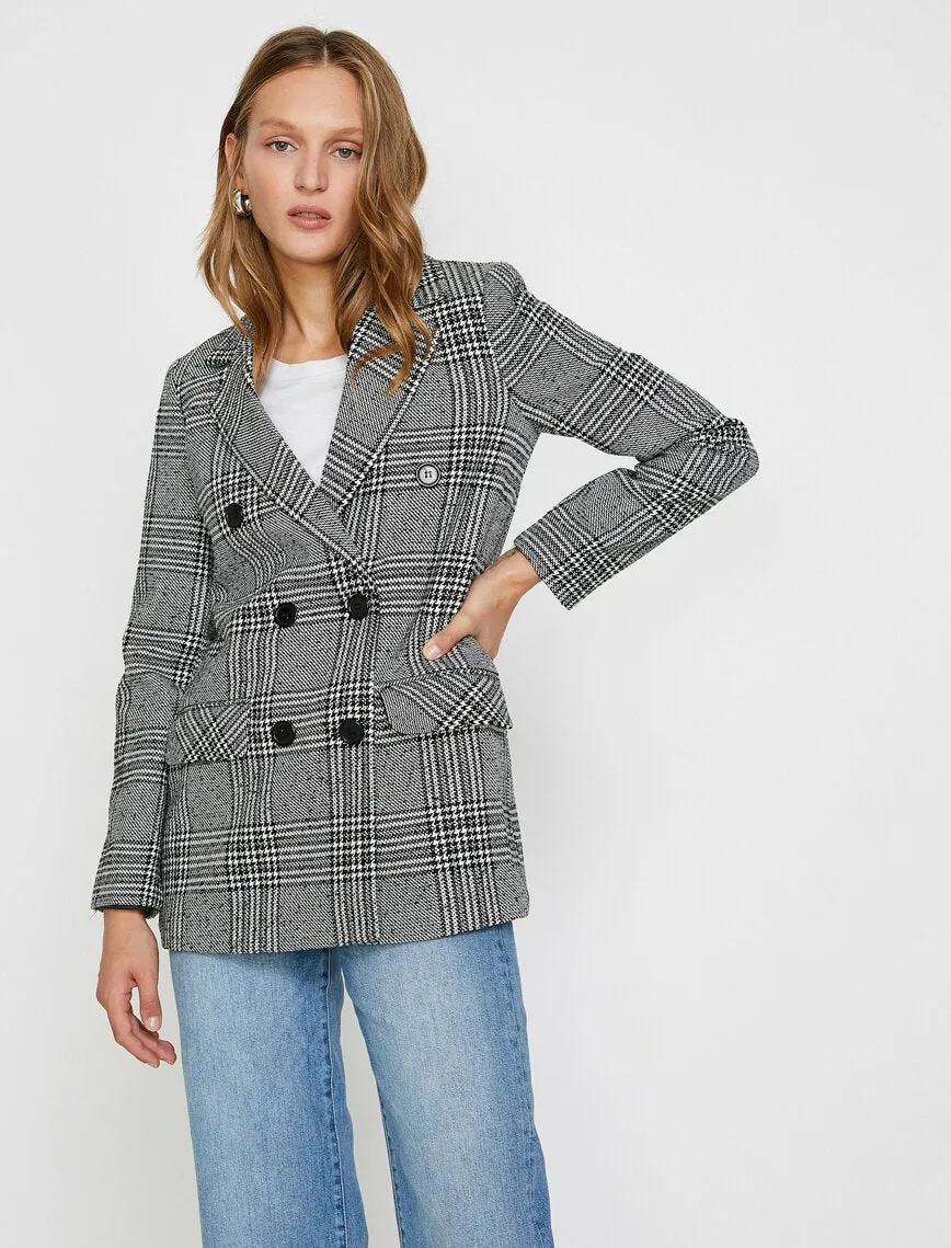 16506 Black Double-Breasted Check Jacket