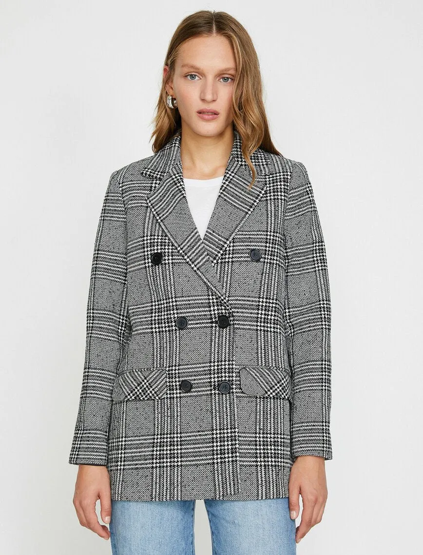 16506 Black Double-Breasted Check Jacket