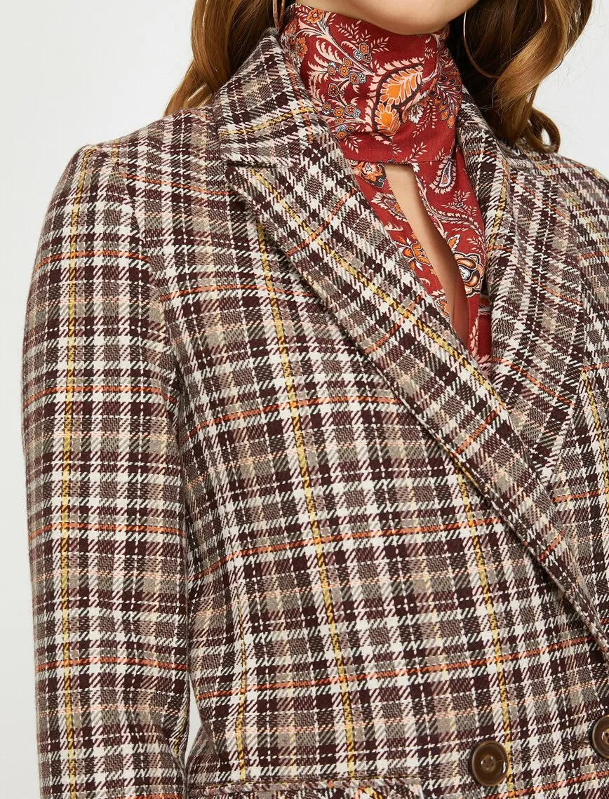 16533 Brown Double-Breasted Check Jacket