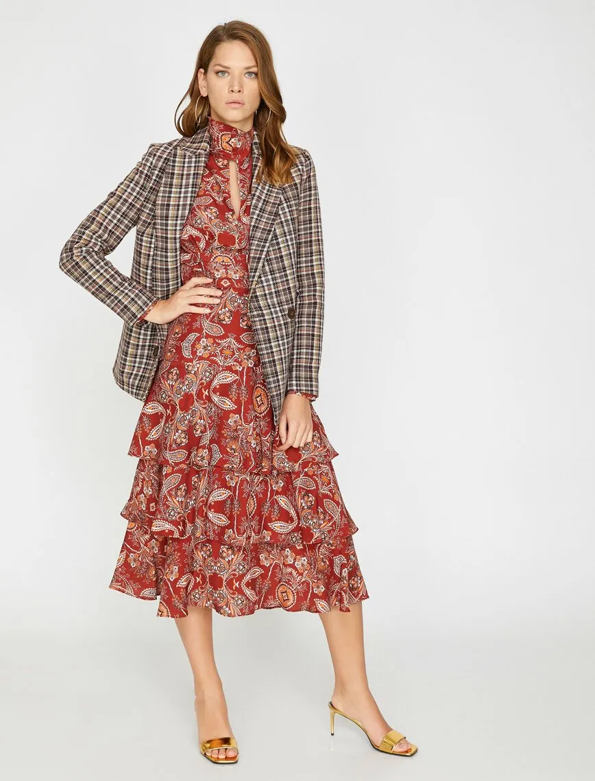 16533 Brown Double-Breasted Check Jacket