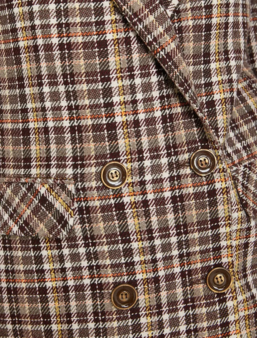 16533 Brown Double-Breasted Check Jacket