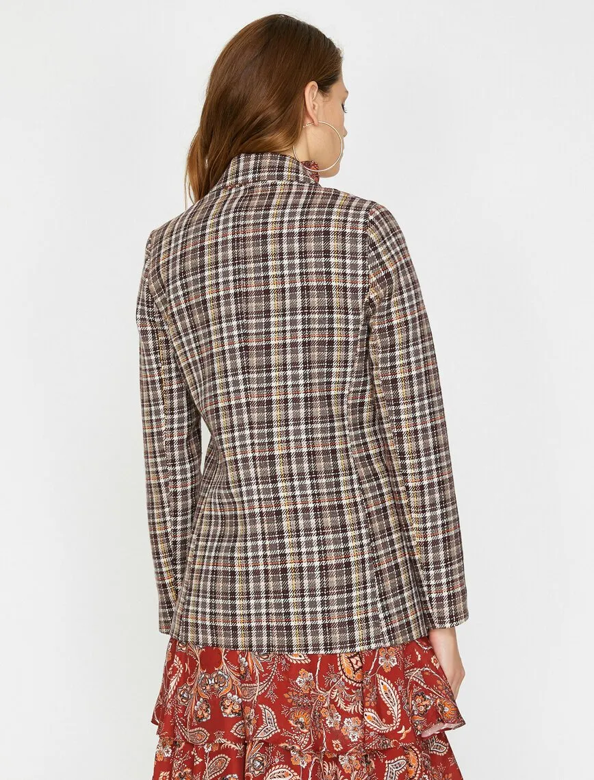 16533 Brown Double-Breasted Check Jacket