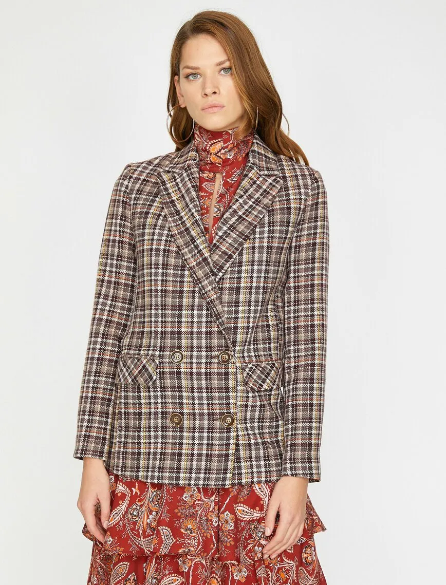 16533 Brown Double-Breasted Check Jacket