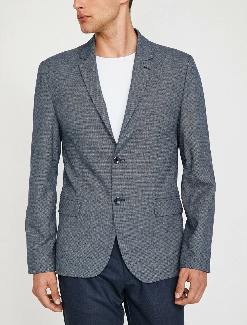 17538 Blue Pocket Detailed Blazer