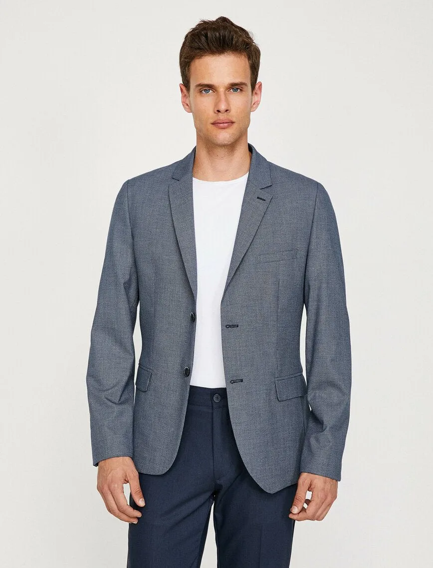 17538 Blue Pocket Detailed Blazer
