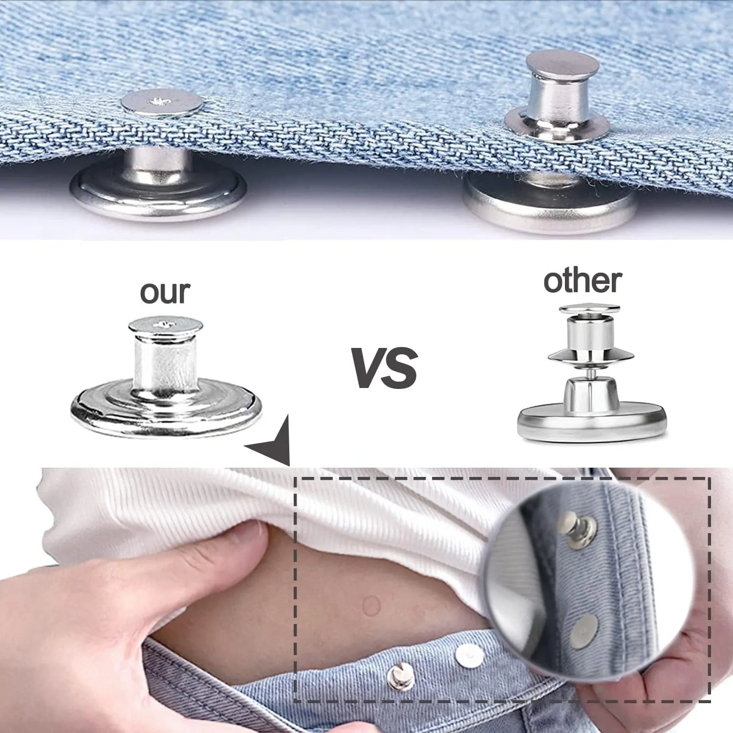 32 Sets Jeans Buttons Replacement, 17 Mm and 20 Mm No-Sew Removable Metal Buttons Replacement Repair Combo Thread Rivets and Screwdrivers in Storage Box, Women and Men'S Jeans Clothing Supplies