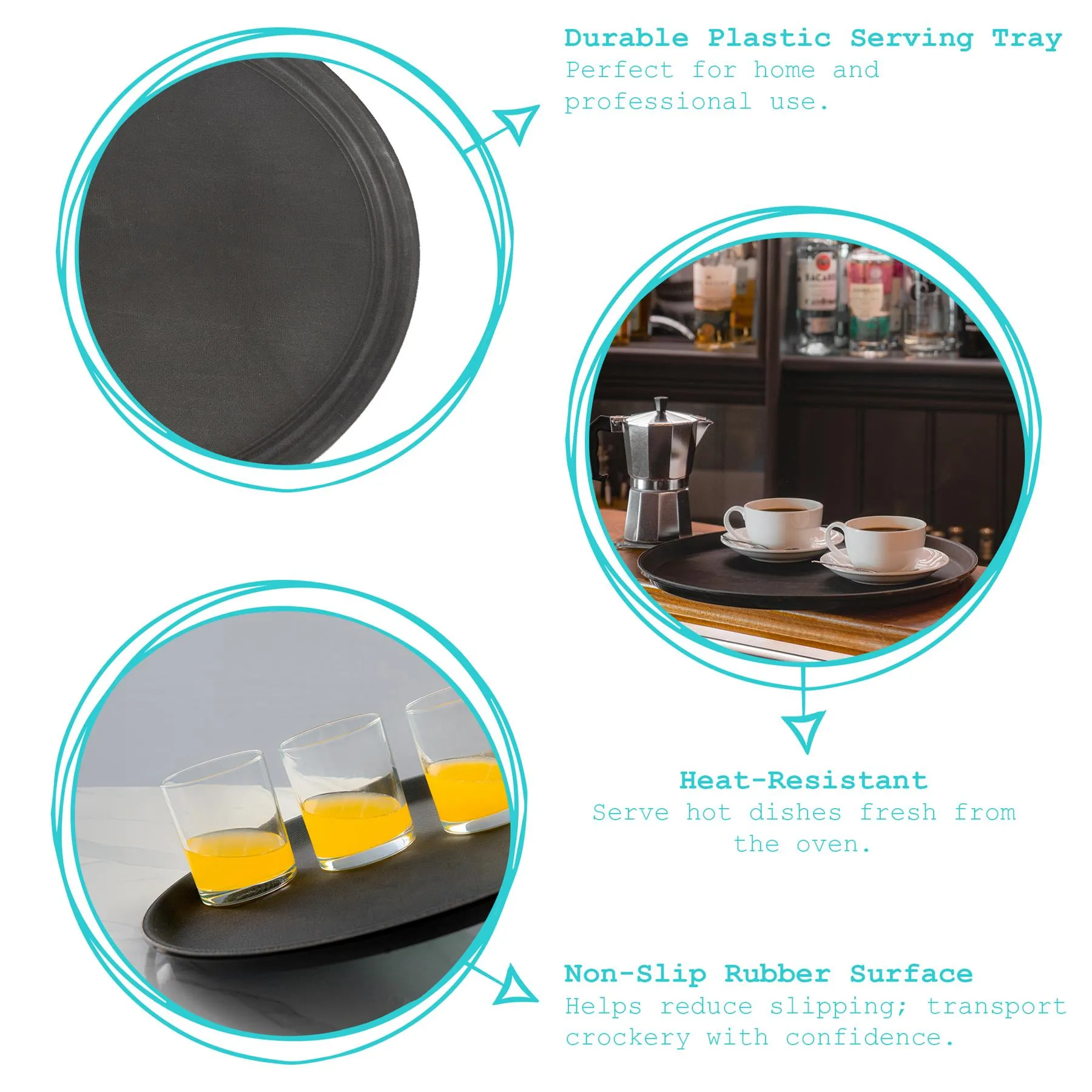 63cm Black Oval Non-Slip Serving Tray - By Argon Tableware