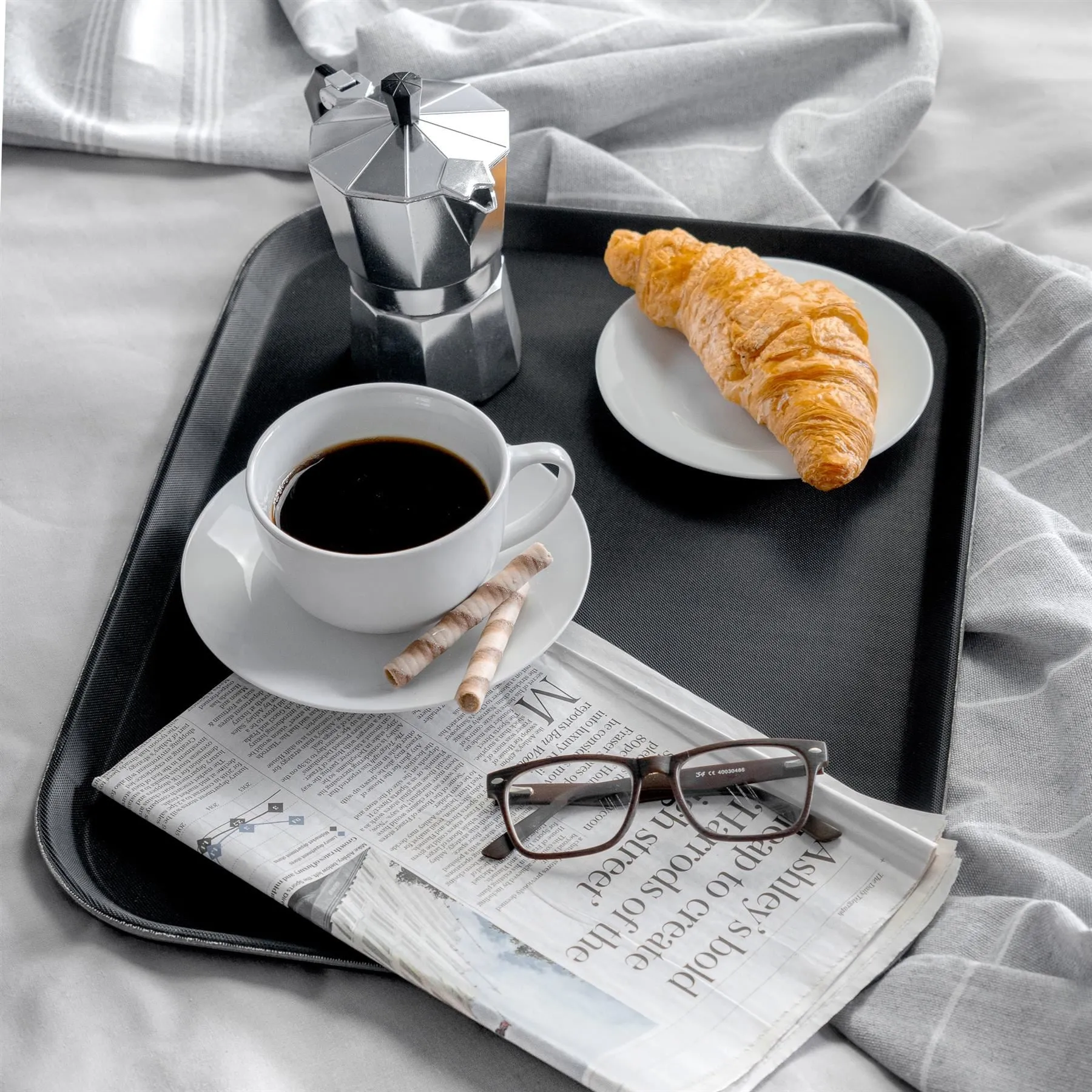 66cm x 45cm Black Rectangular Non-Slip Serving Tray - By Argon Tableware
