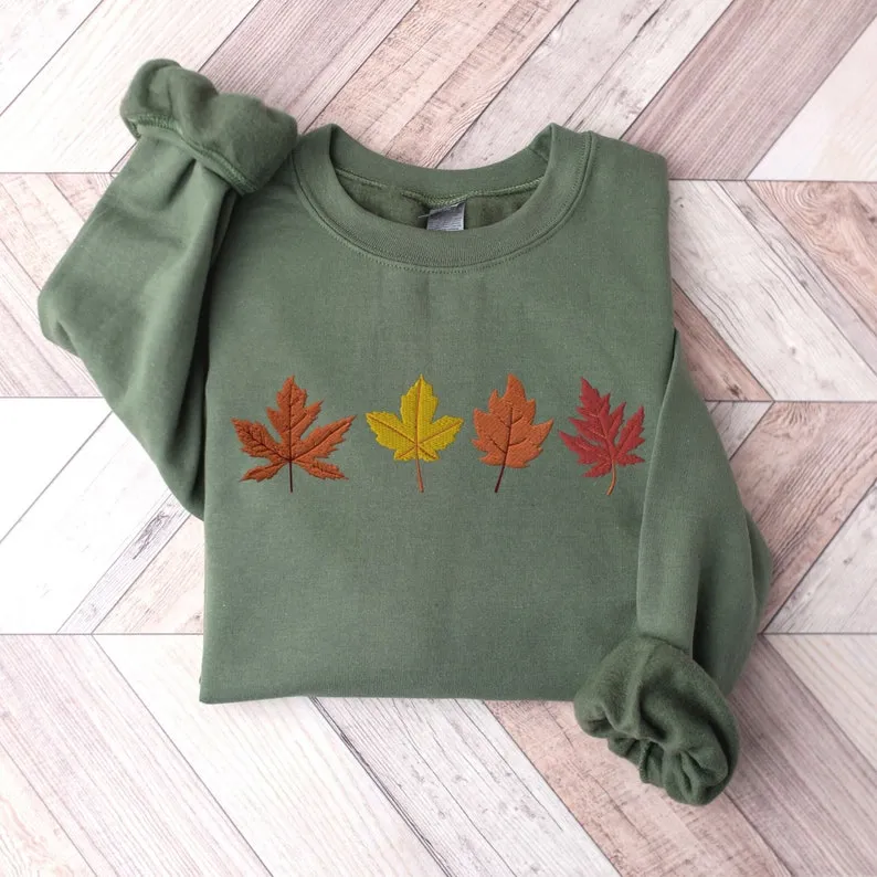 Autumn Leaves Embroidered Sweatshirt, Fall Crewneck Sweater, Thanksgiving Pullover, Fall Season Jumper, Fall Breeze, Autumn Sweater Gift
