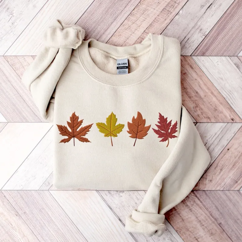 Autumn Leaves Embroidered Sweatshirt, Fall Crewneck Sweater, Thanksgiving Pullover, Fall Season Jumper, Fall Breeze, Autumn Sweater Gift