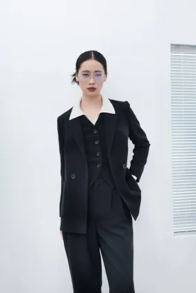 Black One Button Suit Blazer