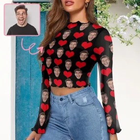 Custom Face Love Heart Women's Bell Sleeve Top - Black
