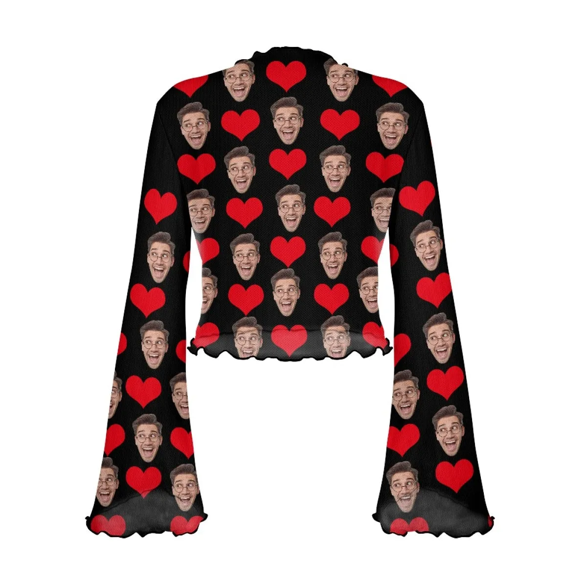 Custom Face Love Heart Women's Bell Sleeve Top - Black