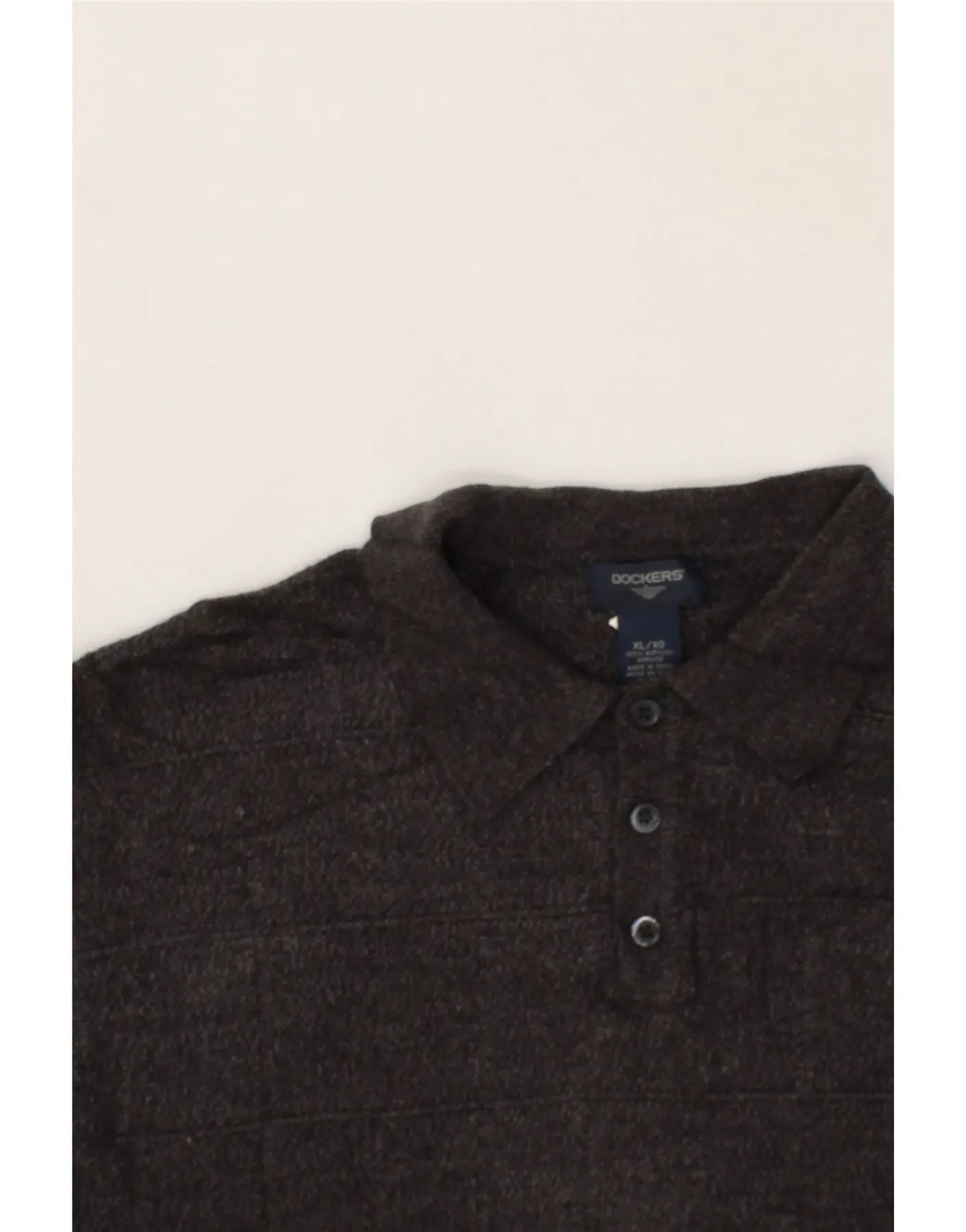 DOCKERS Mens Polo Neck Jumper Sweater XL Grey Striped Acrylic