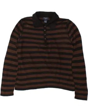 DOCKERS Womens Polo Neck Jumper Sweater UK 16 Large Brown Striped Acrylic