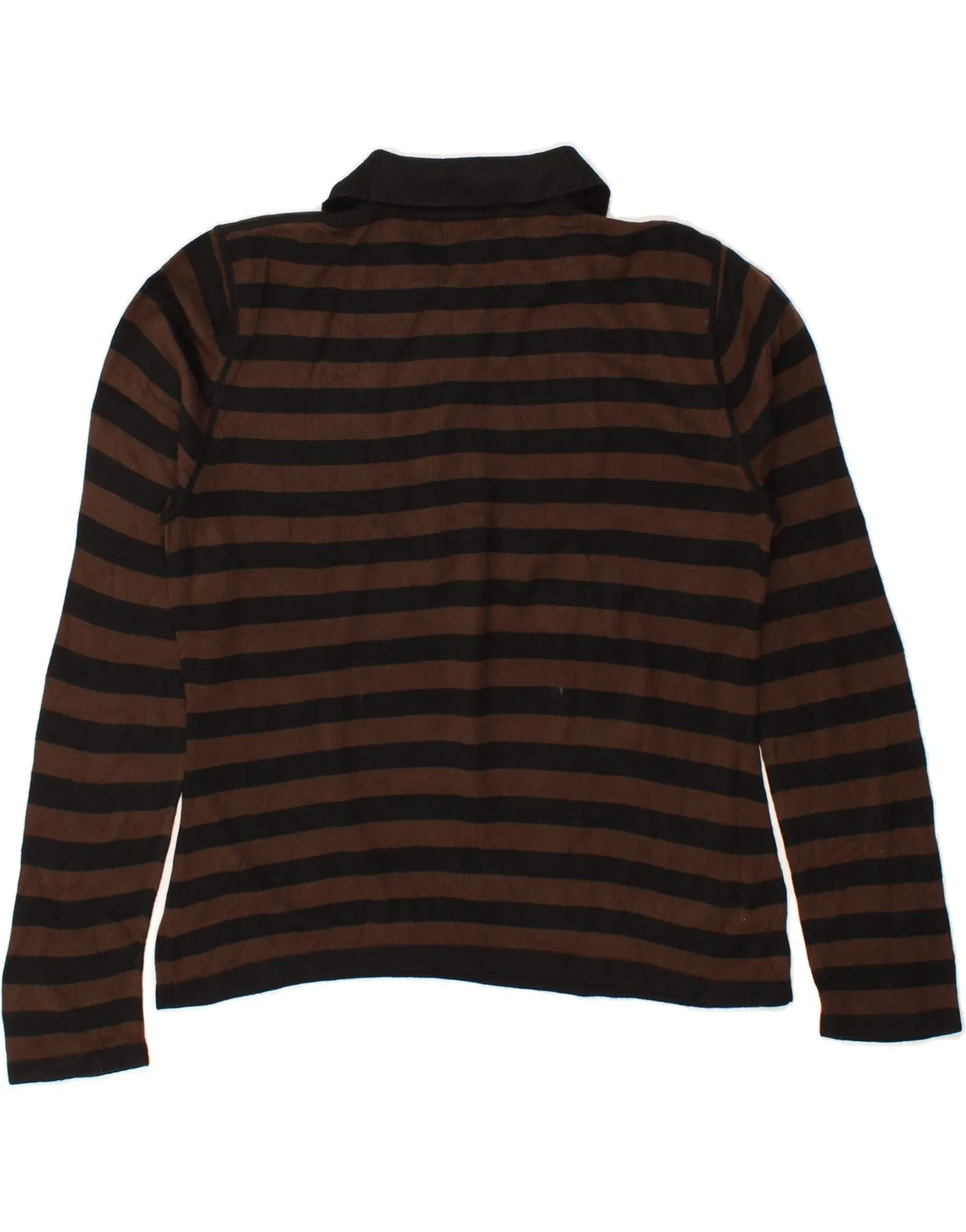 DOCKERS Womens Polo Neck Jumper Sweater UK 16 Large Brown Striped Acrylic