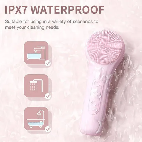 Facial Cleansing Brush, Electric Silicon Face Scrub Brush, IPX7 Waterproof 6 Intensities Deep Clean Heating Massage Removing Blackhead Gentle Exfoliation, Inductive Charging