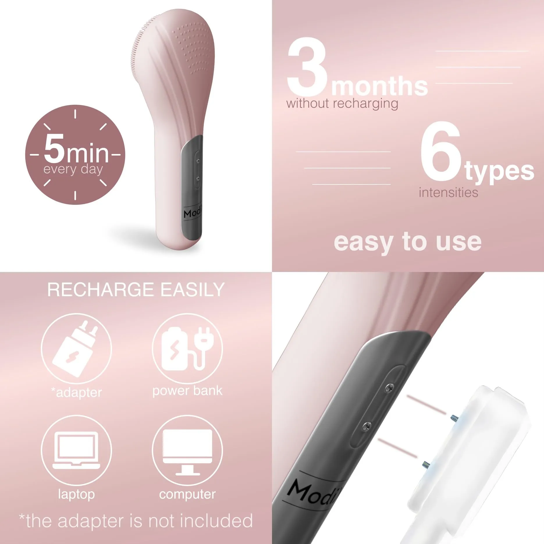 Facial Cleansing Brush, Electric Silicon Face Scrub Brush, IPX7 Waterproof 6 Intensities Deep Clean Heating Massage Removing Blackhead Gentle Exfoliation, Inductive Charging