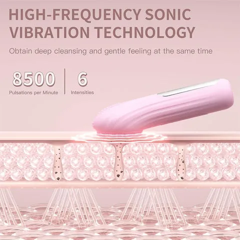 Facial Cleansing Brush, Electric Silicon Face Scrub Brush, IPX7 Waterproof 6 Intensities Deep Clean Heating Massage Removing Blackhead Gentle Exfoliation, Inductive Charging