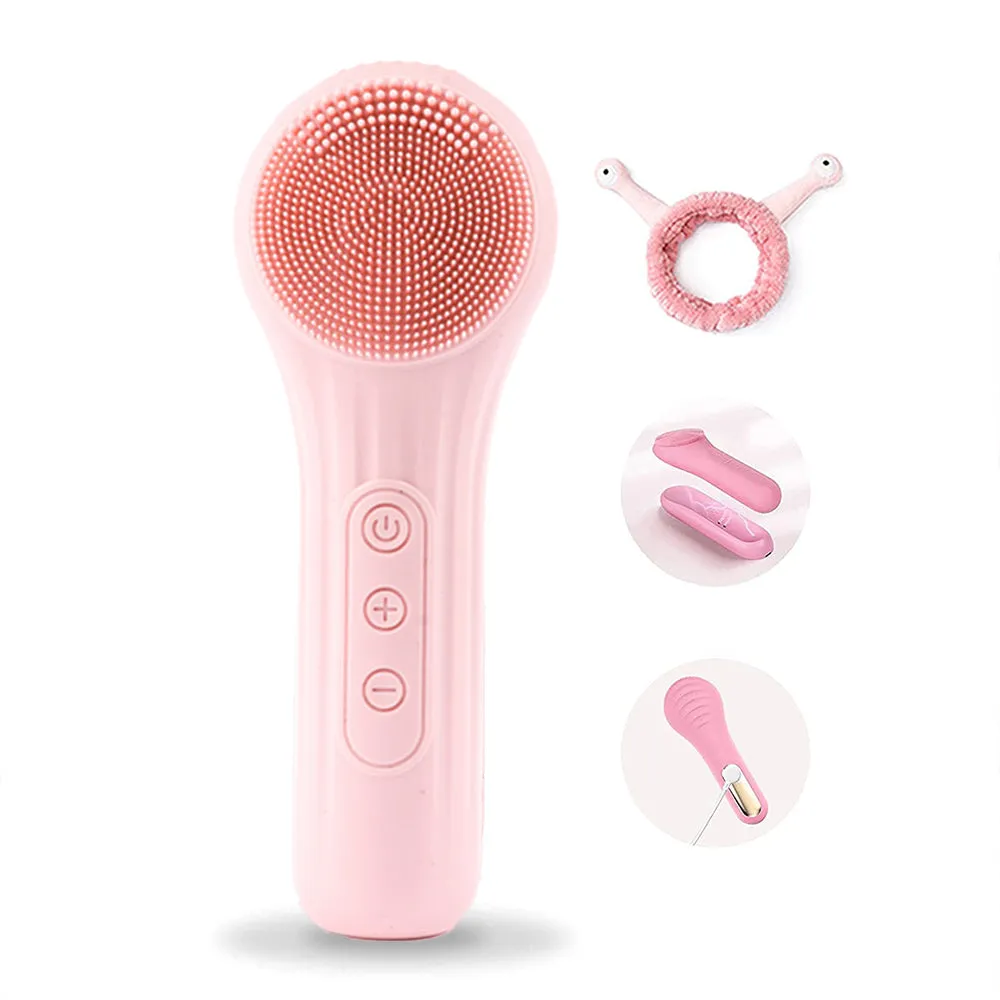 Facial Cleansing Brush, Electric Silicon Face Scrub Brush, IPX7 Waterproof 6 Intensities Deep Clean Heating Massage Removing Blackhead Gentle Exfoliation, Inductive Charging