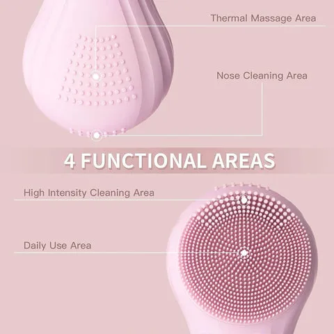 Facial Cleansing Brush, Electric Silicon Face Scrub Brush, IPX7 Waterproof 6 Intensities Deep Clean Heating Massage Removing Blackhead Gentle Exfoliation, Inductive Charging