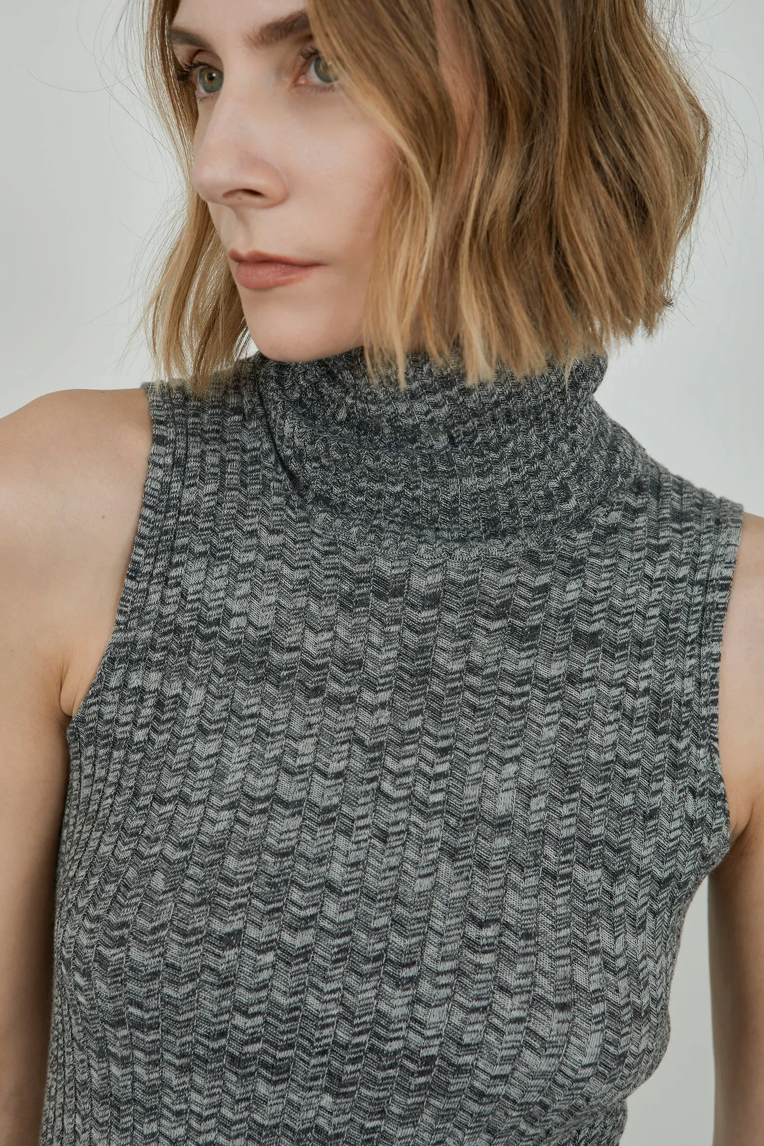 Fay turtleneck knit | Charcoal & off white - Egyptian cotton & cashmere blend