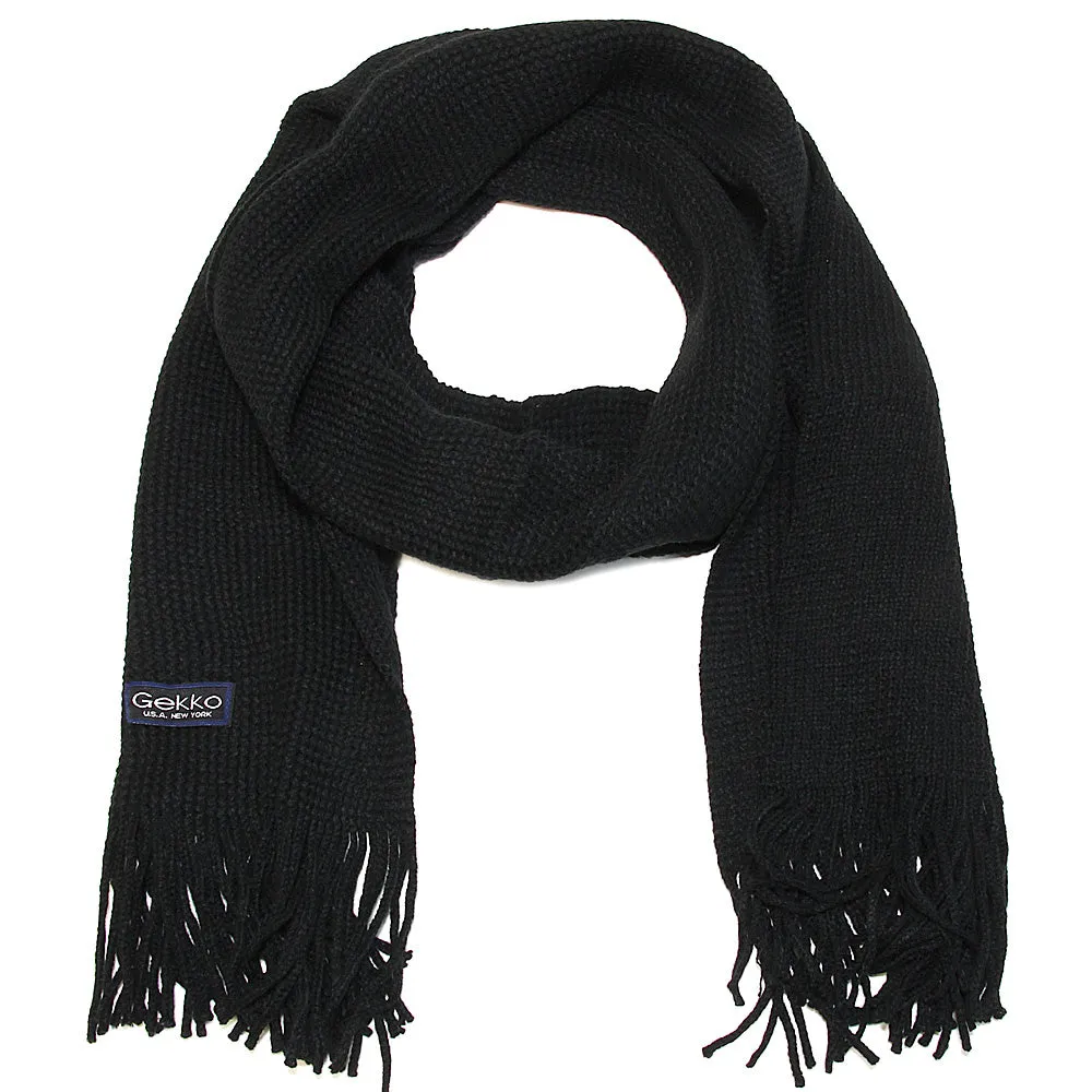 Men Solid Knitted Winter Scarf - Black