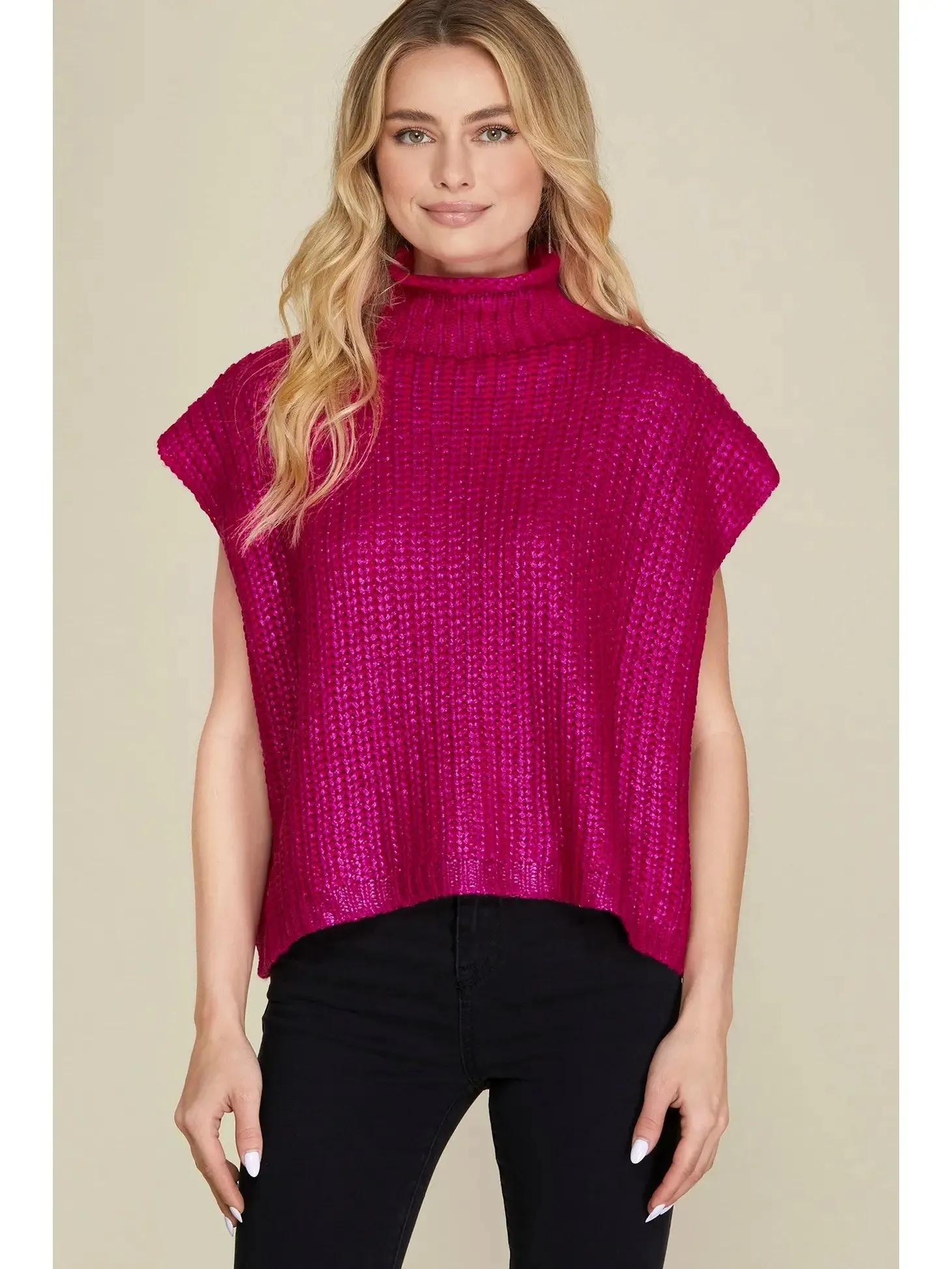 Metallic Foil Mock Neck Sweater