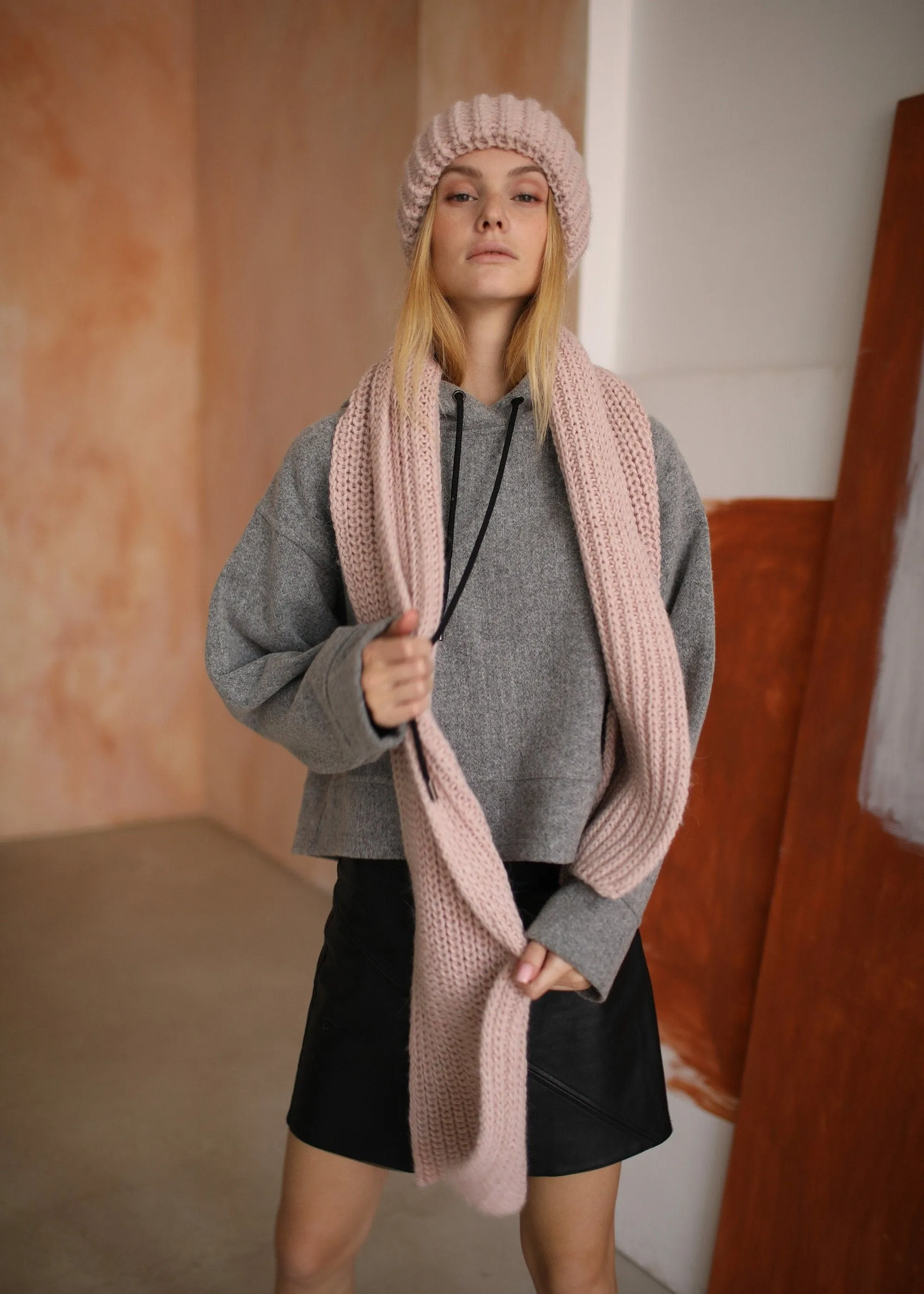 Oversized Alpaca Wool Scarf - Rose