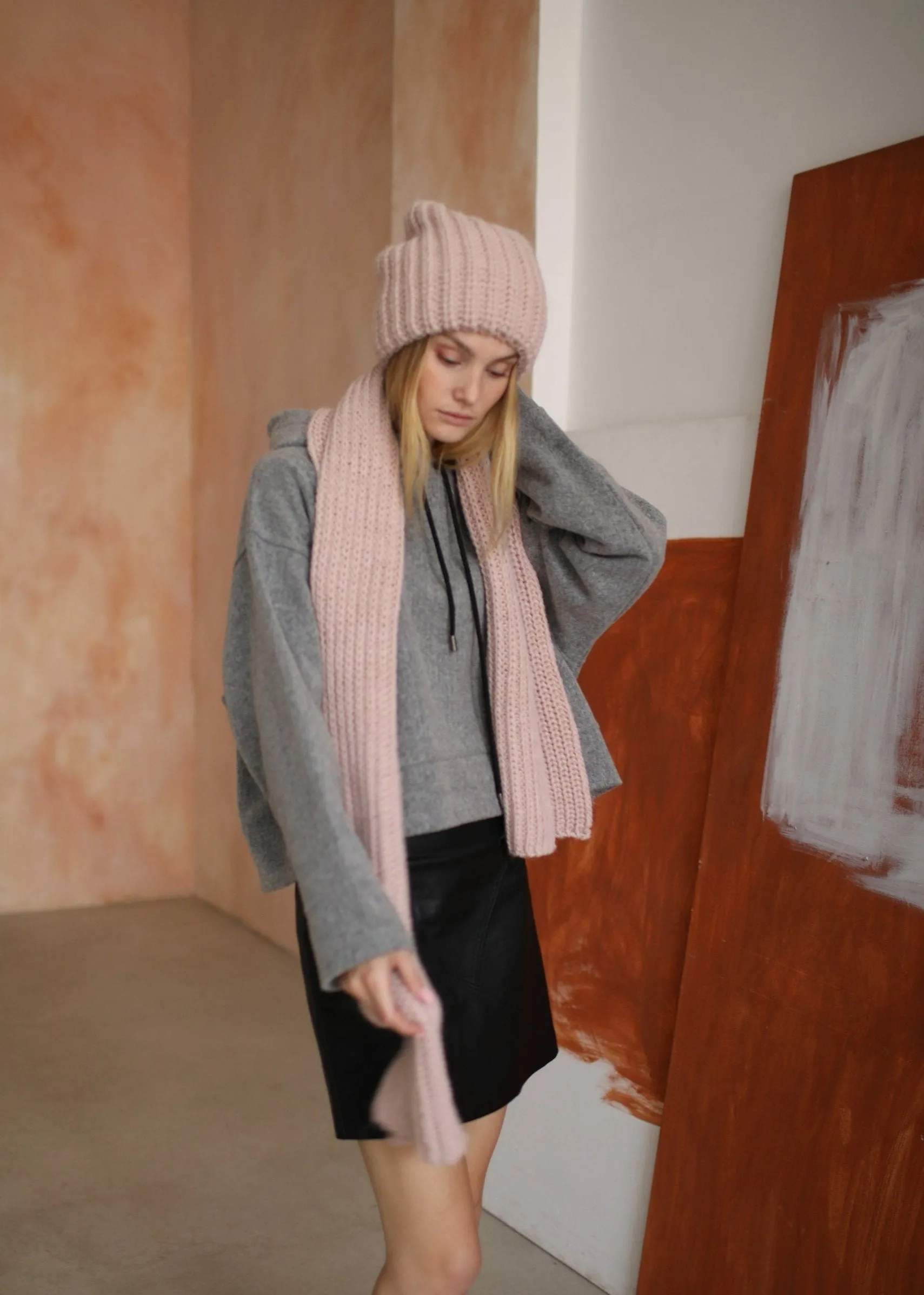 Oversized Alpaca Wool Scarf - Rose