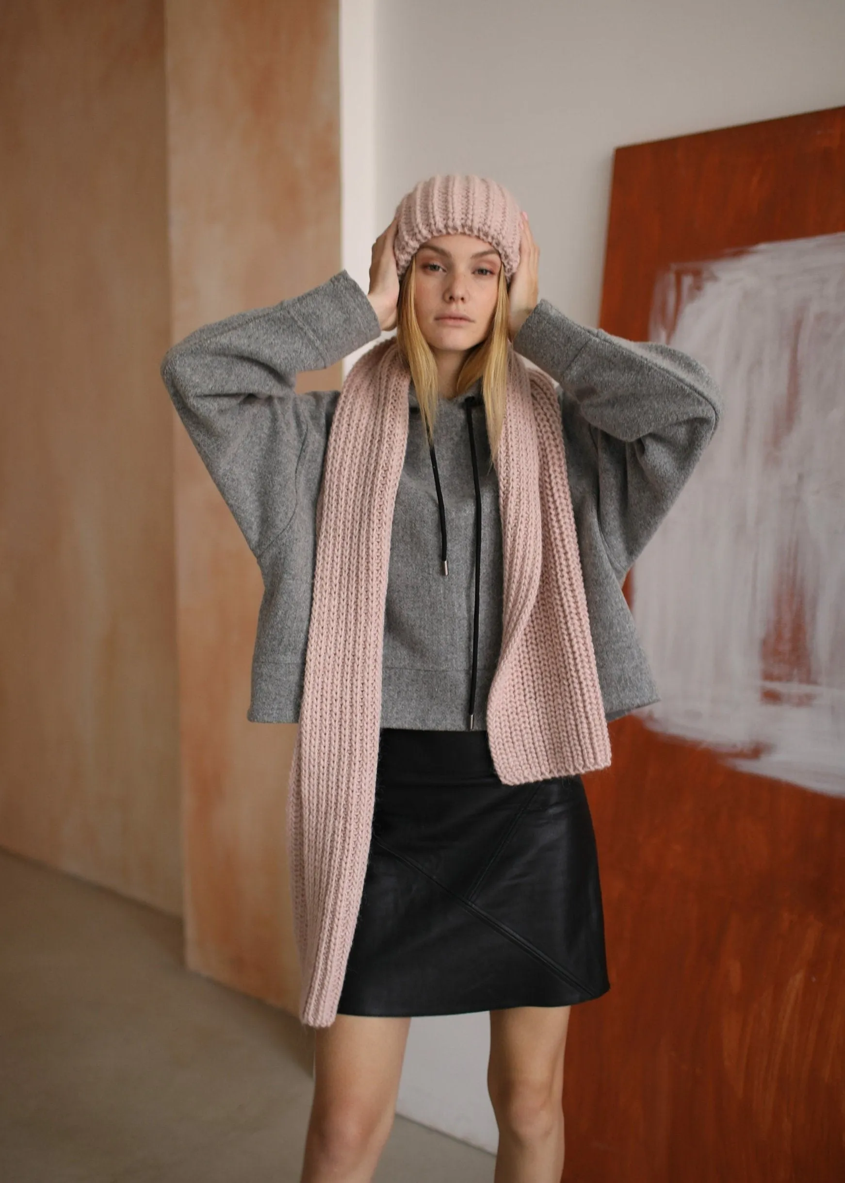 Oversized Alpaca Wool Scarf - Rose