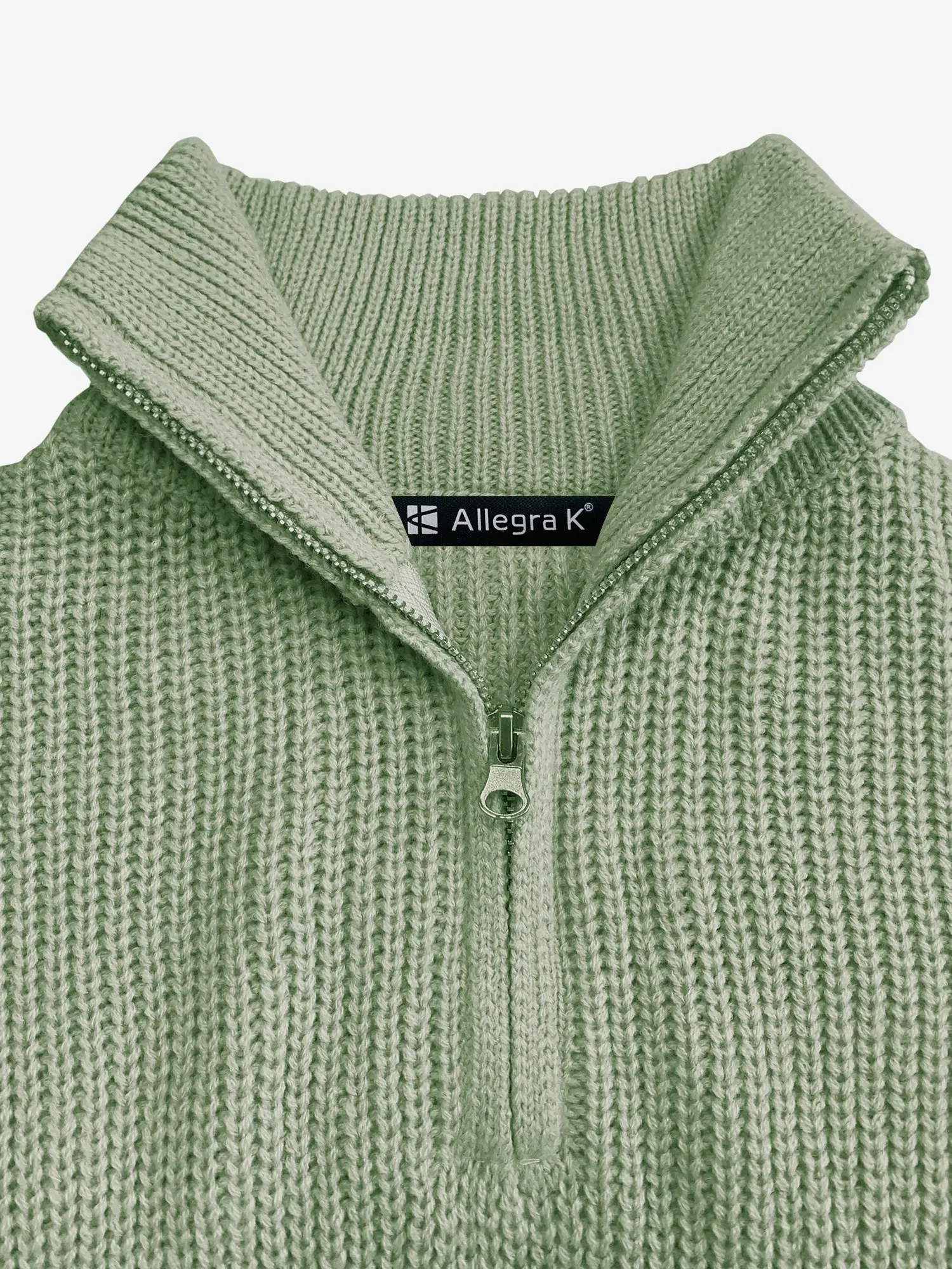 Polo Collar Zipper Long Sleeve Solid Color Casual Sweater