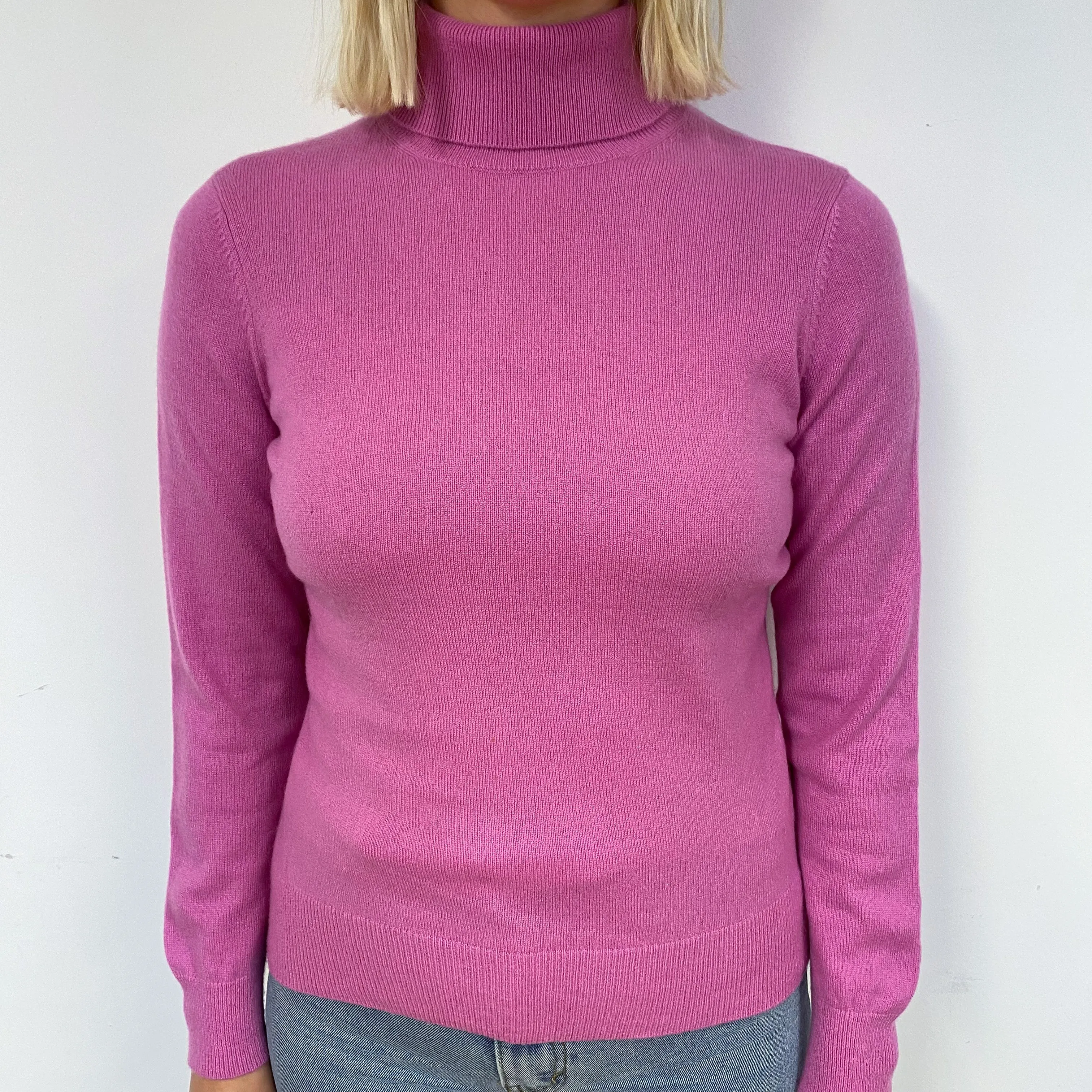 Sweet Pea Pink Cashmere Polo Neck Jumper Small
