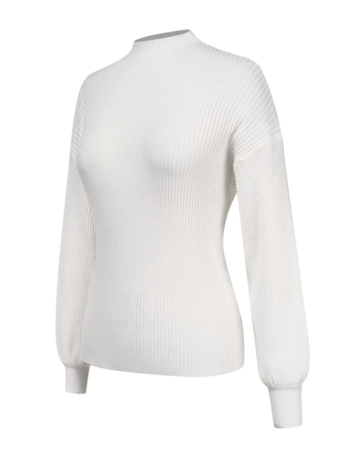 White 1970s Solid Half Turtleneck Sweater