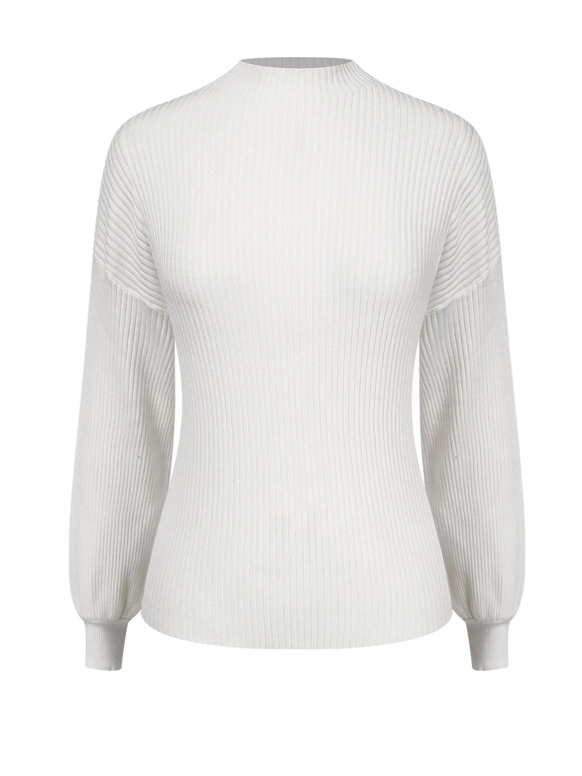 White 1970s Solid Half Turtleneck Sweater