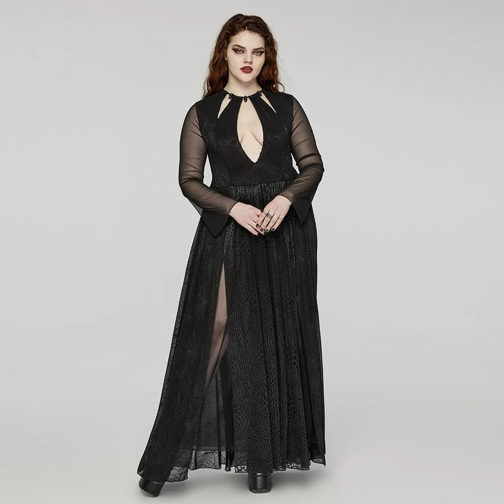 Women's Plus Size Gothic Plunging Side Slit Honeymoon Dress Wedding Dress